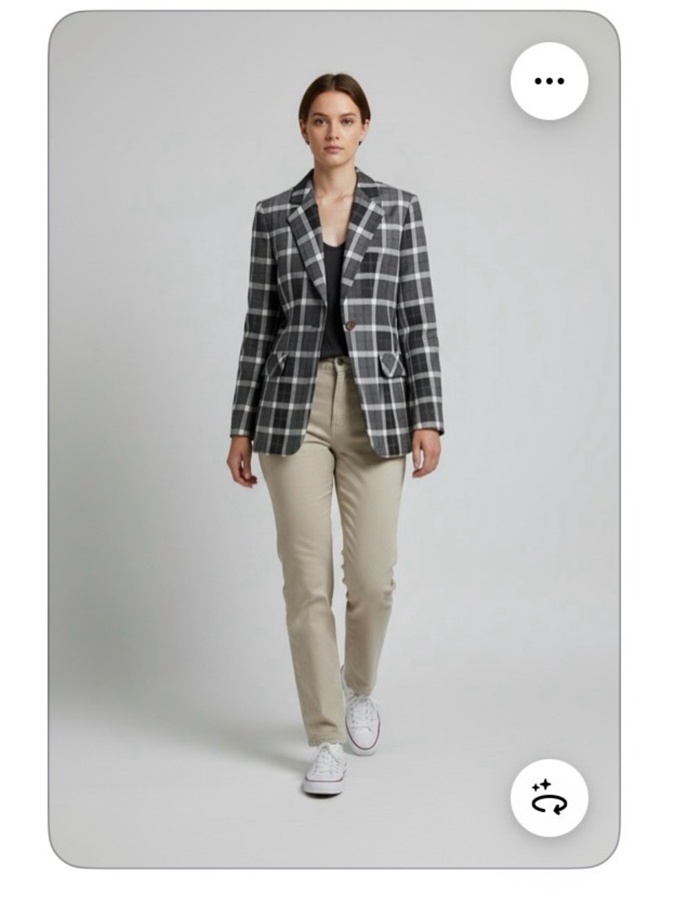Gray Plaid Single-Button Blazer